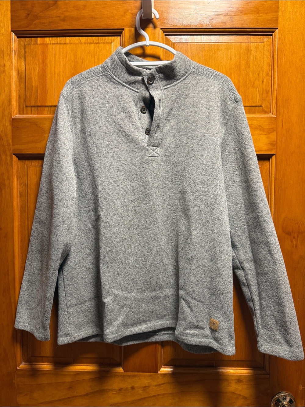 Men's Gray Crewneck Button Mock Pullover Sweater